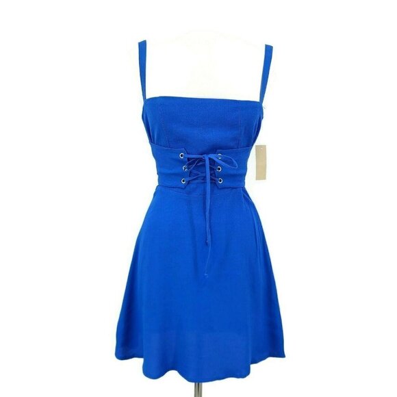 New Flynn Skye Mischa Mini Corset Dress Womens XS Royal Blue Rayon Fit Flare - Picture 1 of 7